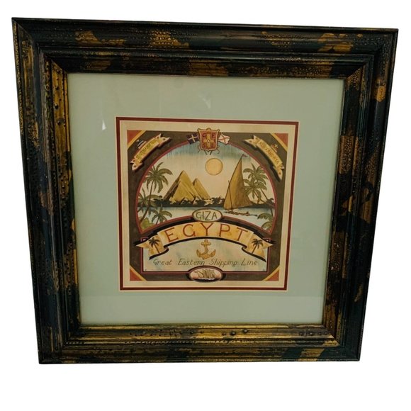 VTG Egypt Art Print By Richard Henson 16"x16" Framed Giza Ship Wall Art - Picture 1 of 9